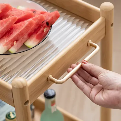 Wooden 2-Tier Side Table with Wheels for Living Room Image - 12