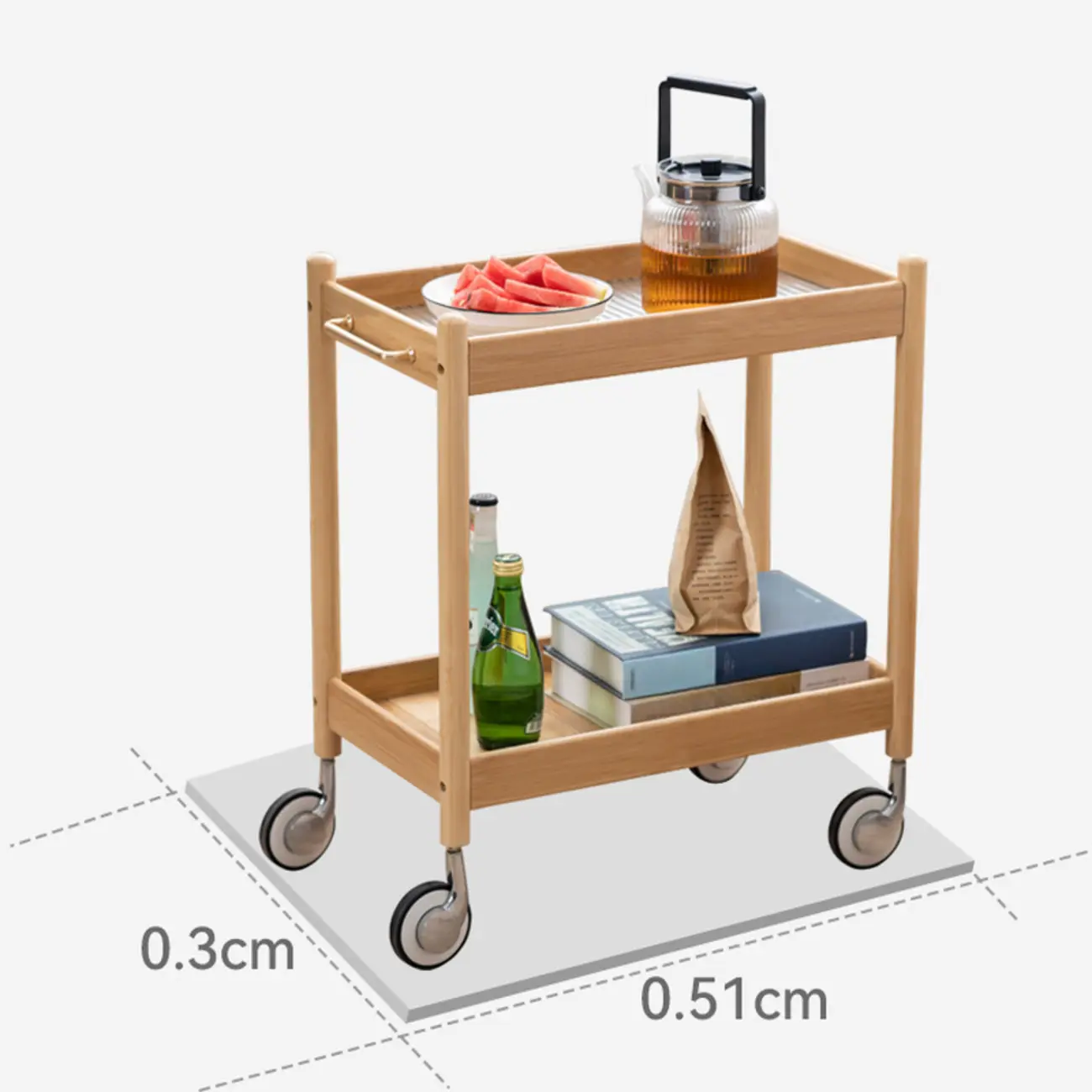 Wooden 2-Tier Side Table with Wheels for Living Room Image - 14 | homeyfad