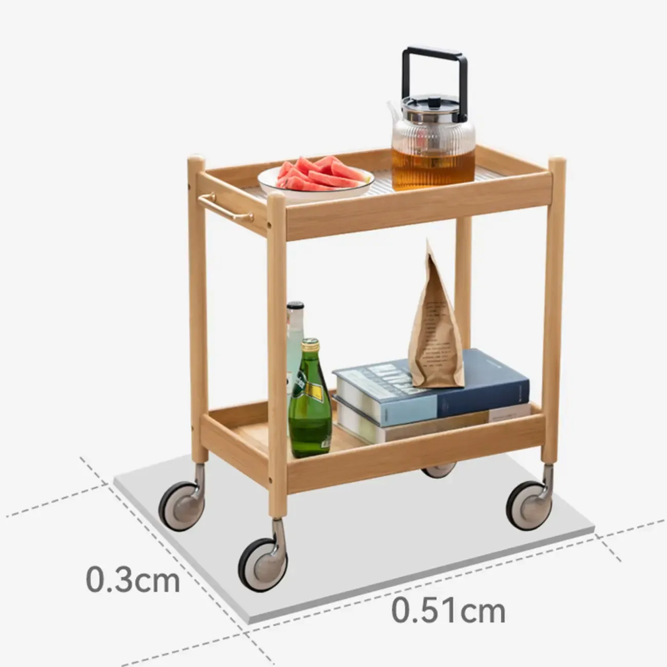 Wooden 2-Tier Side Table with Wheels for Living Room Image - 14