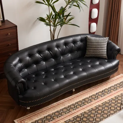 81.5" Classic Leather Flannel Loveseat 3 Seater Tuxedo Arm Sofa  Image - 8
