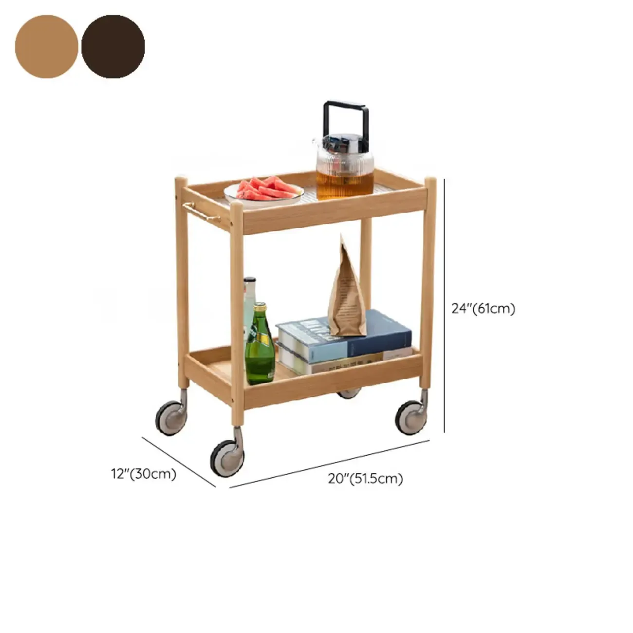 Wooden 2-Tier Side Table with Wheels for Living Room Image - 16
