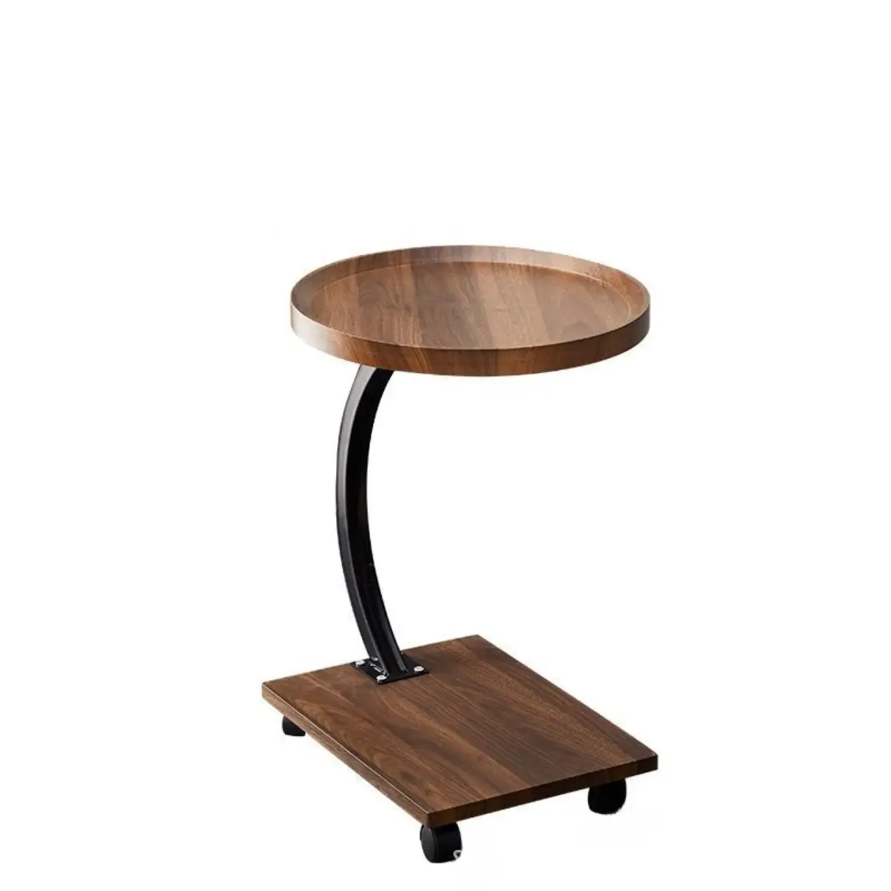 Wooden Round C-Shaped Side Table with Swivel Wheels Image - 9