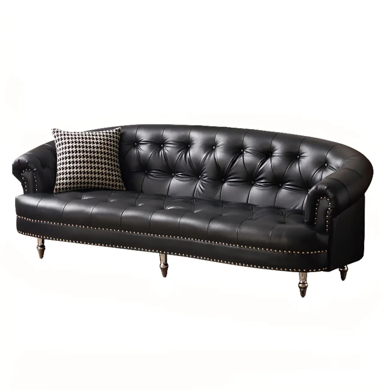 81.5" Classic Leather Flannel Loveseat 3 Seater Tuxedo Arm Sofa Image - 10