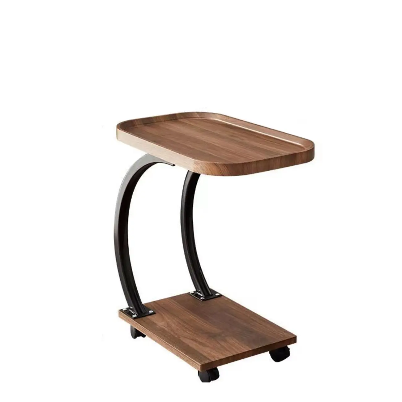 Wooden Round C-Shaped Side Table with Swivel Wheels Image - 10 | homeyfad