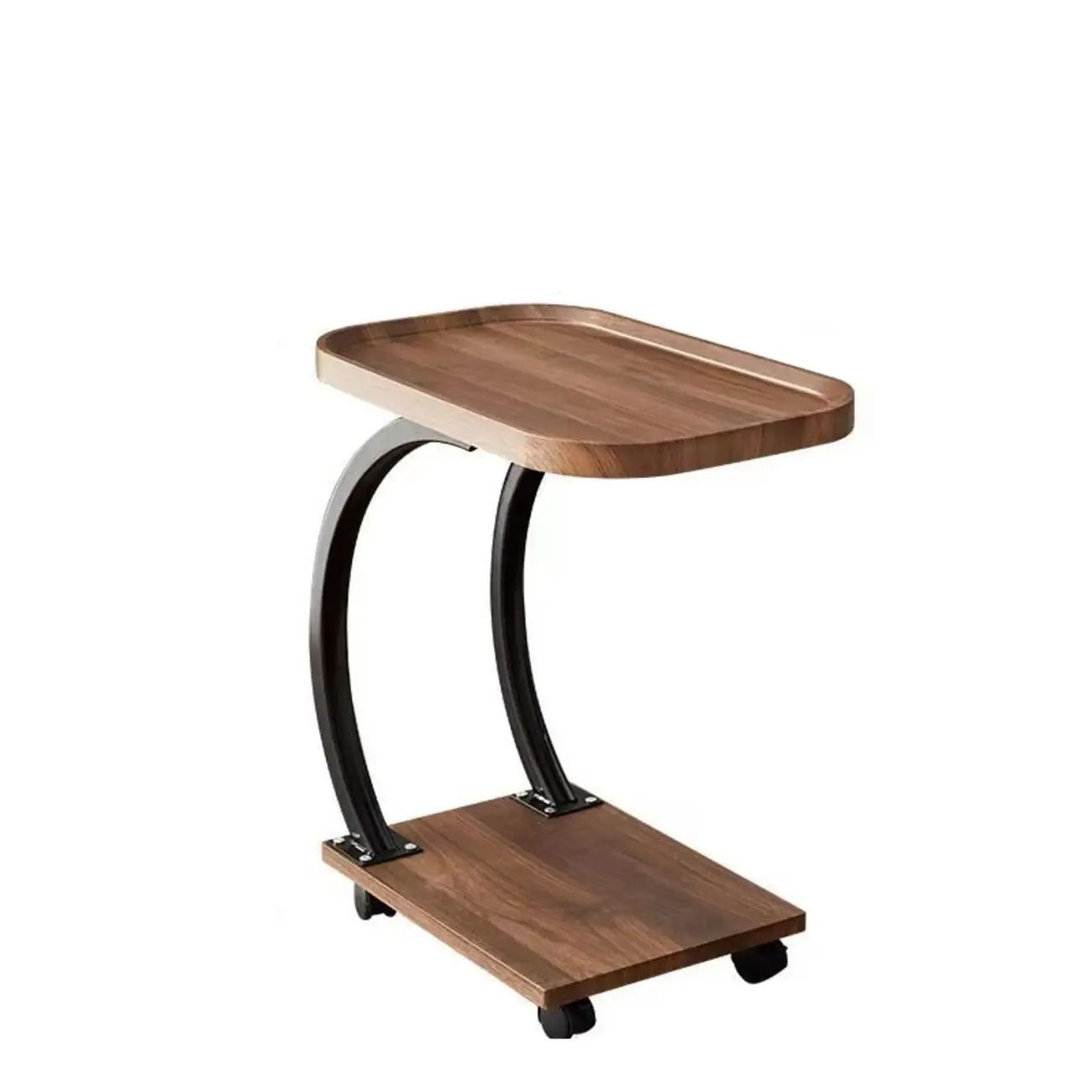 Wooden Round C-Shaped Side Table with Swivel Wheels Image - 10