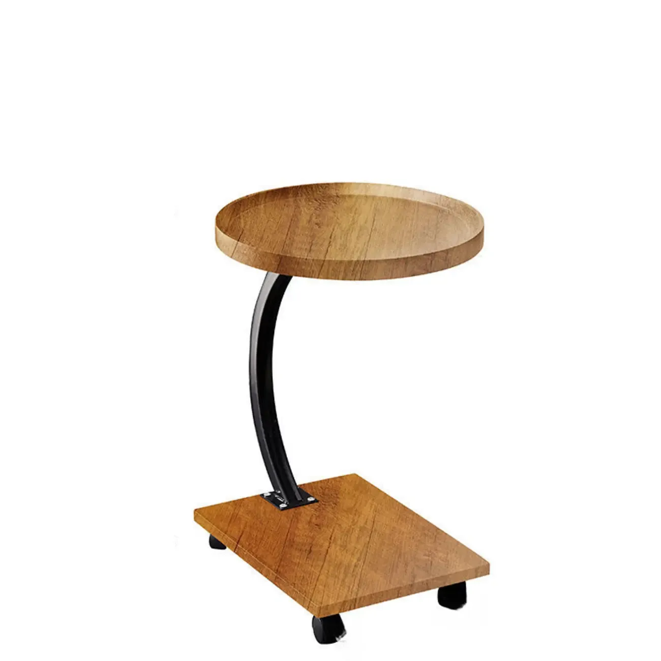 Wooden Round C-Shaped Side Table with Swivel Wheels Image - 11