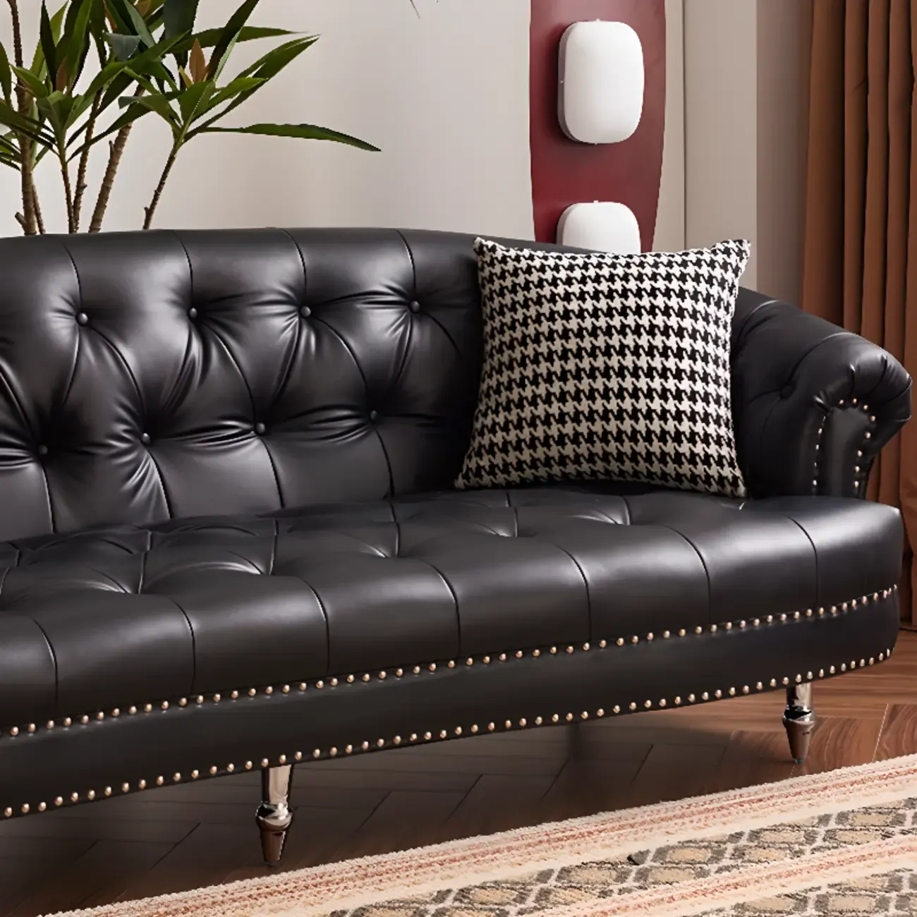 81.5" Classic Leather Flannel Loveseat 3 Seater Tuxedo Arm Sofa  Image - 12