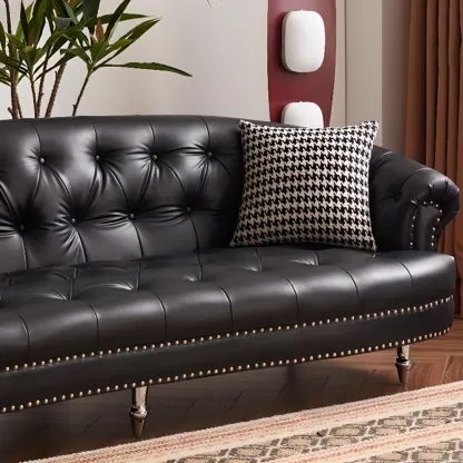 81.5" Classic Leather Flannel Loveseat 3 Seater Tuxedo Arm Sofa  Image - 12