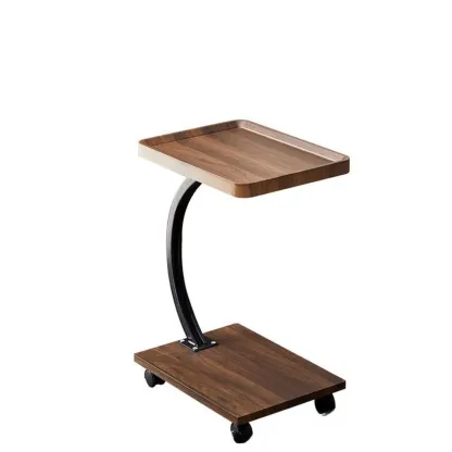 Wooden Round C-Shaped Side Table with Swivel Wheels Image - 13