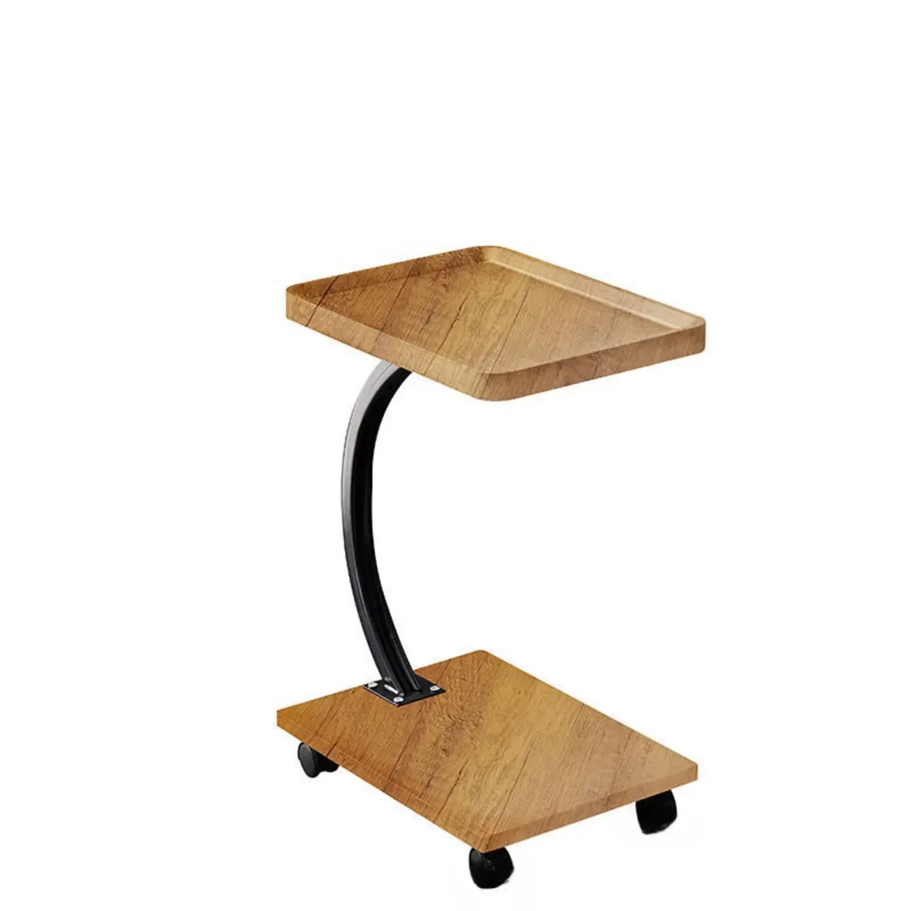 Wooden Round C-Shaped Side Table with Swivel Wheels Image - 14