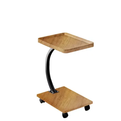 Wooden Round C-Shaped Side Table with Swivel Wheels Image - 14