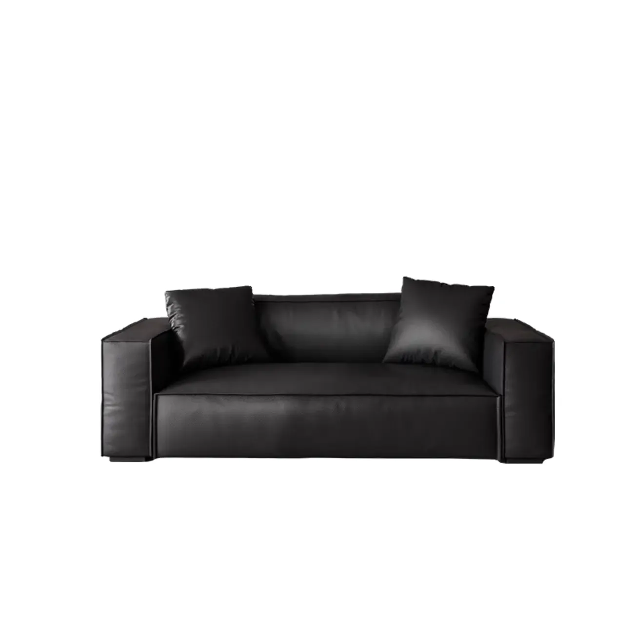 Modern Black Leather Loveseat Sofa with Pillows Image - 2
