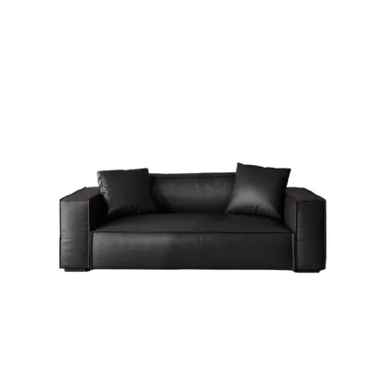 Modern Black Leather Loveseat Sofa with Pillows Image - 2