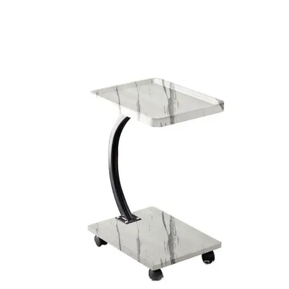 Wooden Round C-Shaped Side Table with Swivel Wheels Image - 15