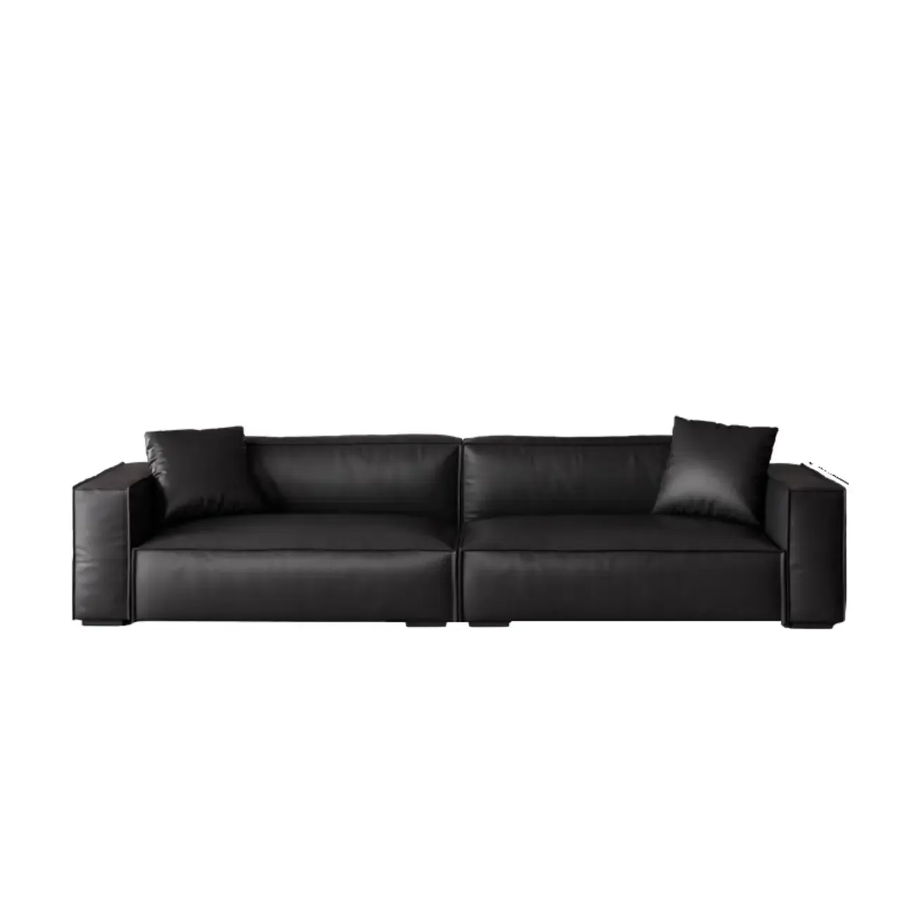 Modern Black Leather Loveseat Sofa with Pillows Image - 3
