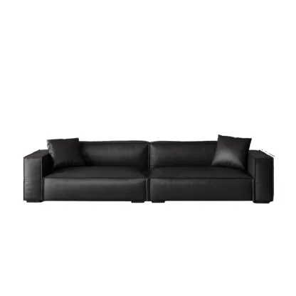 Modern Black Leather Loveseat Sofa with Pillows Image - 3