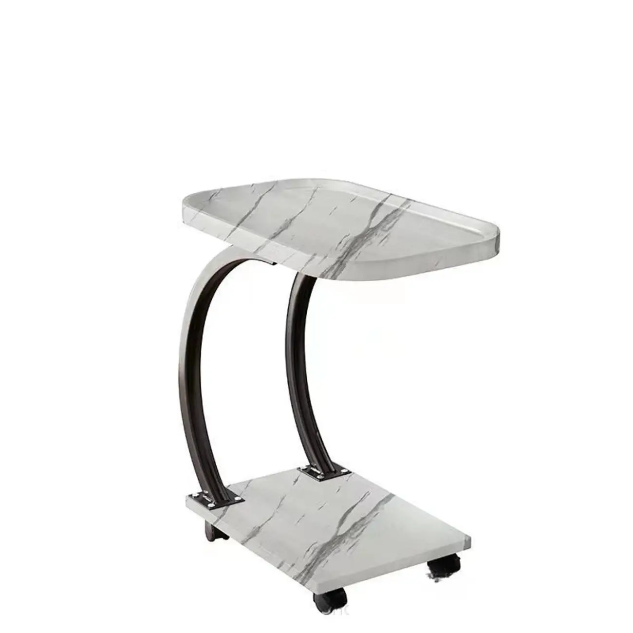 Wooden Round C-Shaped Side Table with Swivel Wheels Image - 16 | homeyfad