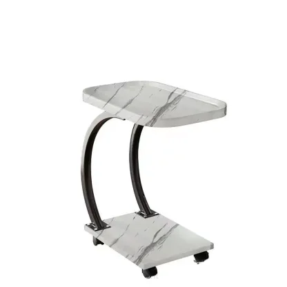 Wooden Round C-Shaped Side Table with Swivel Wheels Image - 16