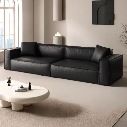 Modern Black Leather Loveseat Sofa with Pillows Image - 4