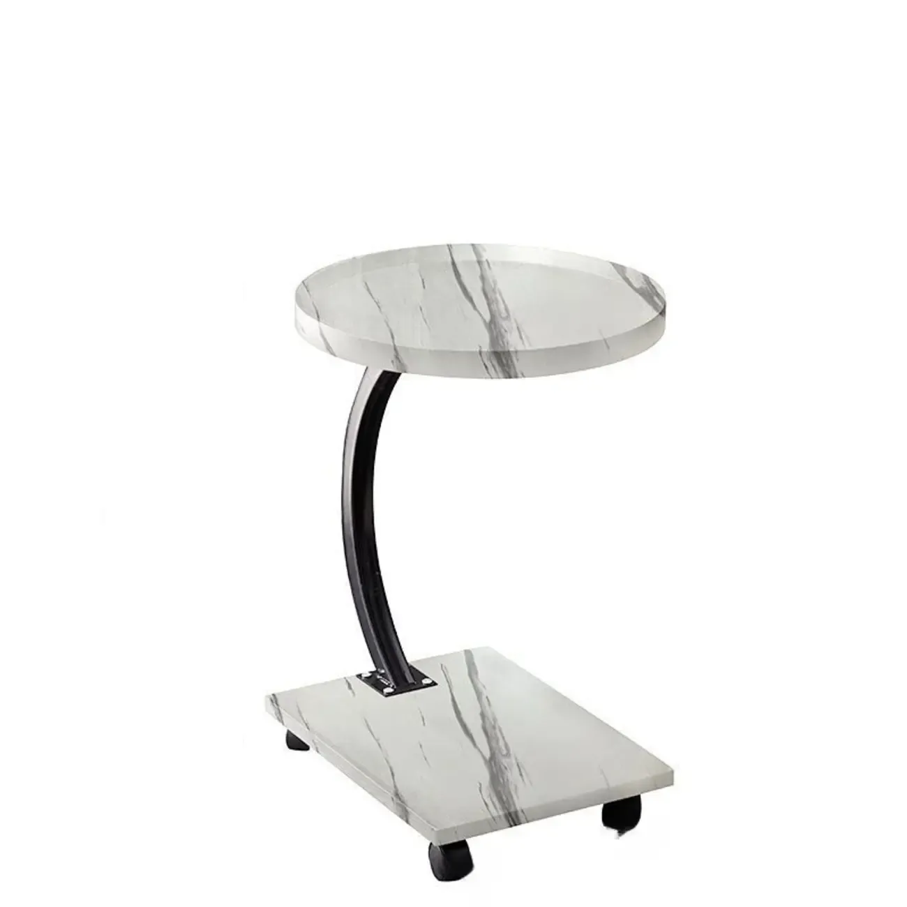 Wooden Round C-Shaped Side Table with Swivel Wheels Image - 17