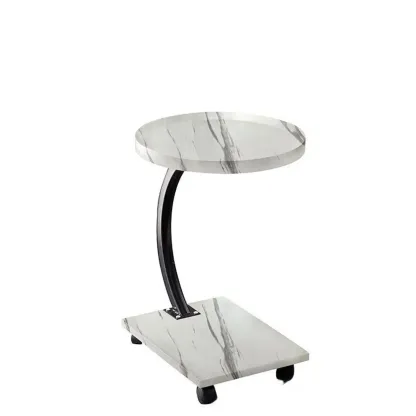 Wooden Round C-Shaped Side Table with Swivel Wheels Image - 17