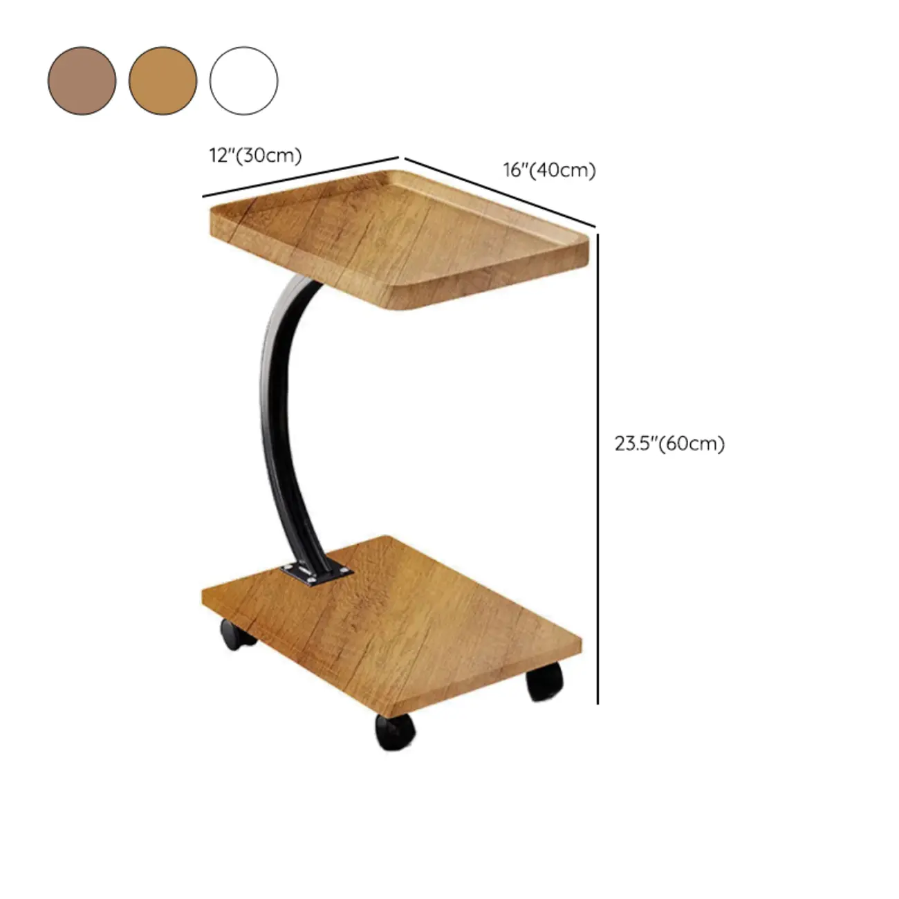 Wooden Round C-Shaped Side Table with Swivel Wheels #size | homeyfad