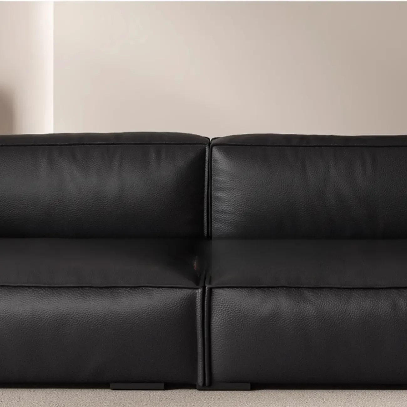 Modern Black Leather Loveseat Sofa with Pillows Image - 5