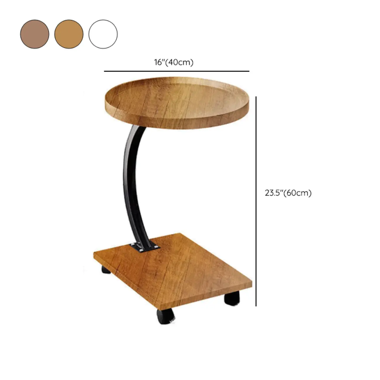 Wooden Round C-Shaped Side Table with Swivel Wheels Image - 19 | homeyfad