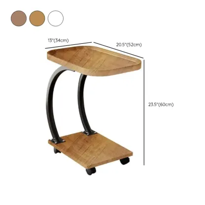 Wooden Round C-Shaped Side Table with Swivel Wheels Image - 20