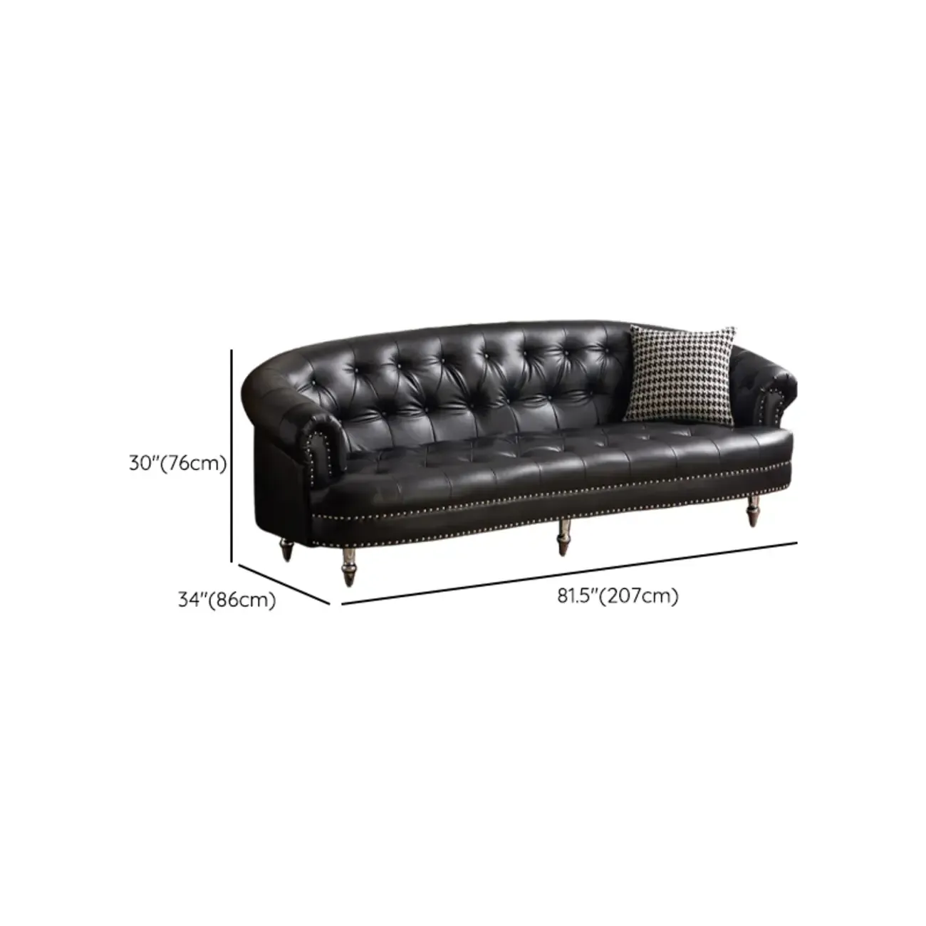 81.5" Classic Leather Flannel Loveseat 3 Seater Tuxedo Arm Sofa #size