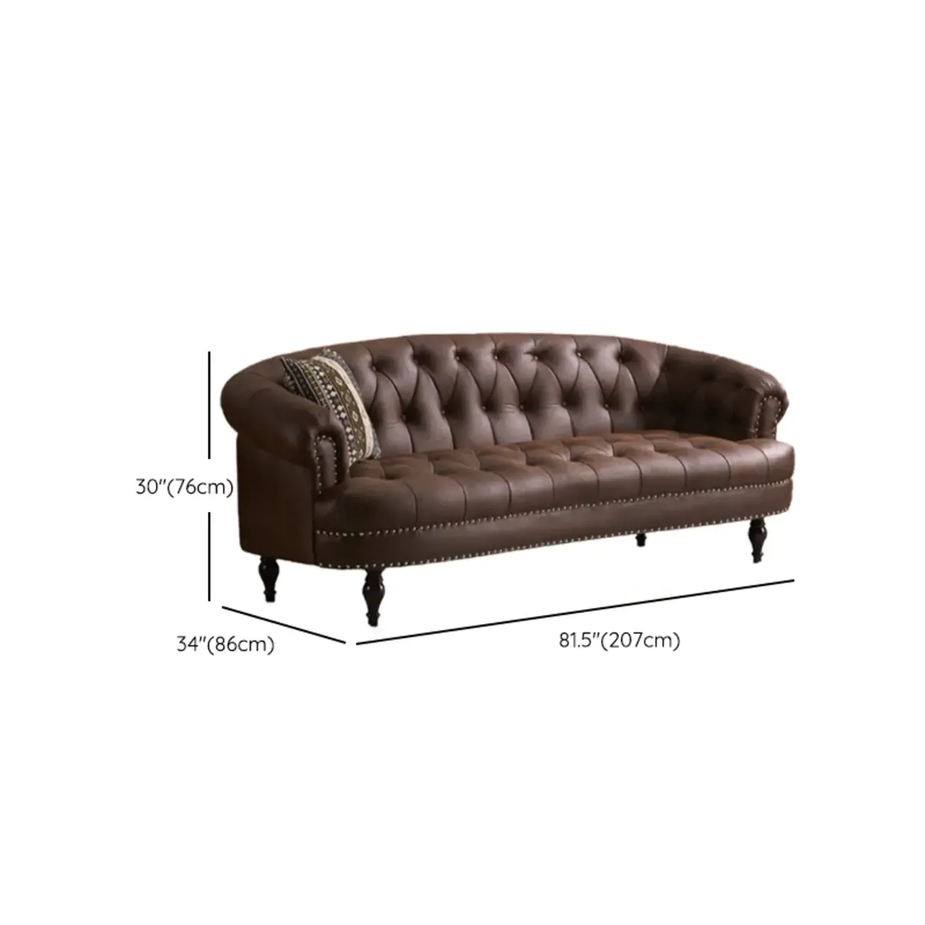 81.5" Classic Leather Flannel Loveseat 3 Seater Tuxedo Arm Sofa Image - 20