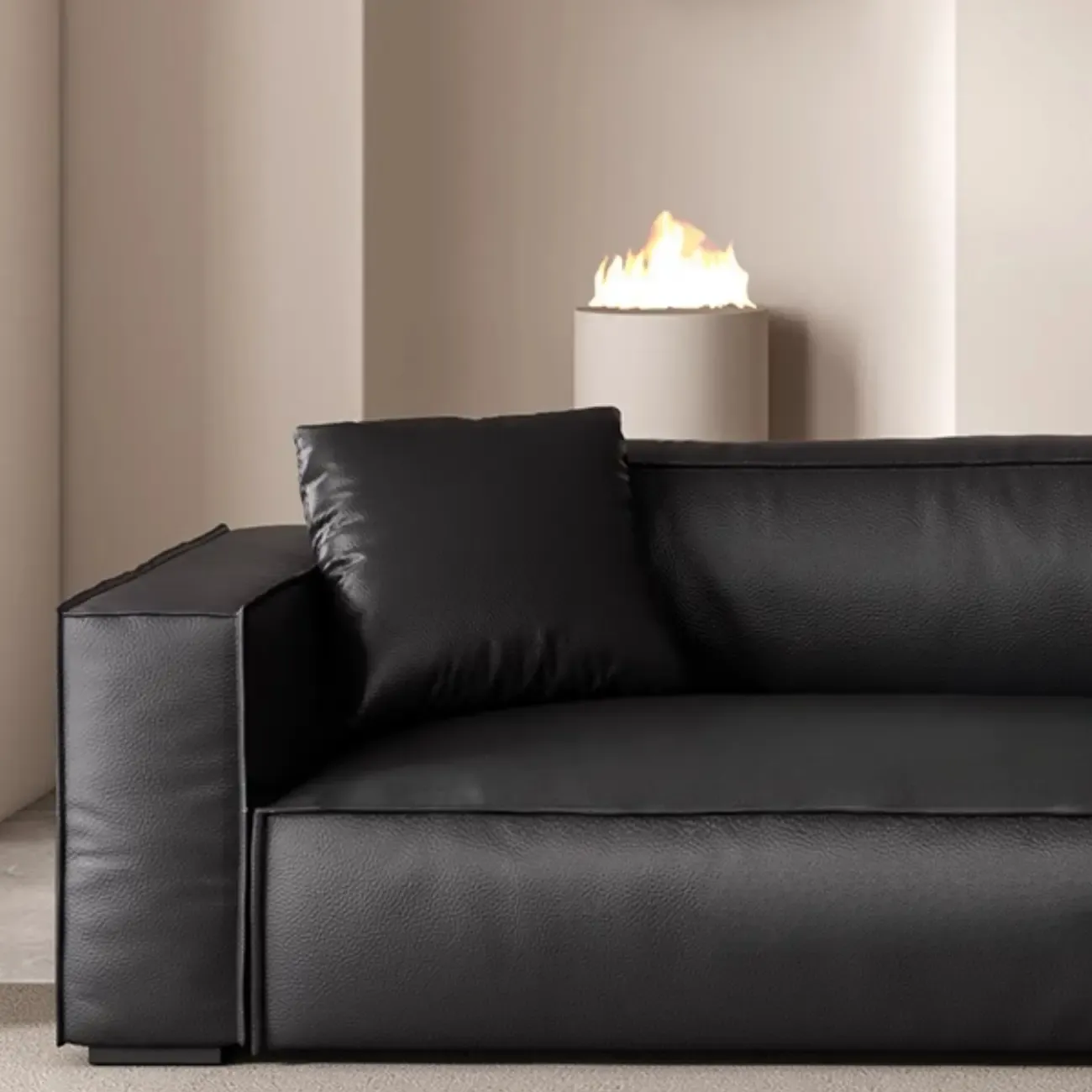 Modern Black Leather Loveseat Sofa with Pillows Image - 7