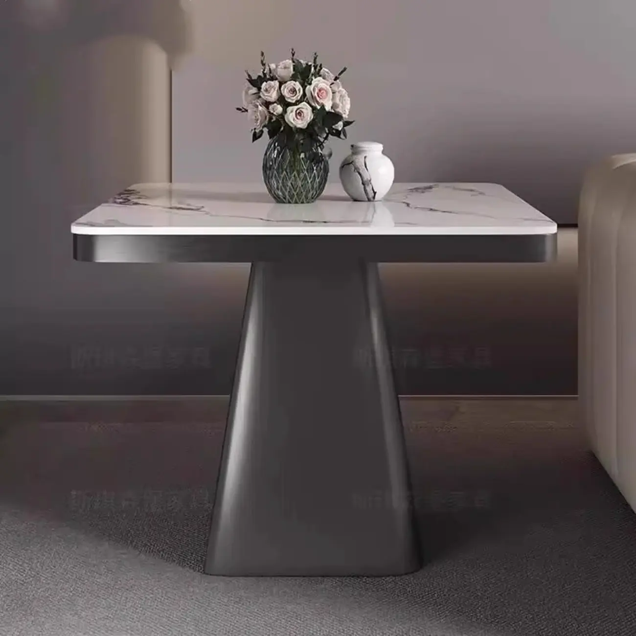 Black Square Sintered Stone Top End Table for Living Room Image - 3 | homeyfad