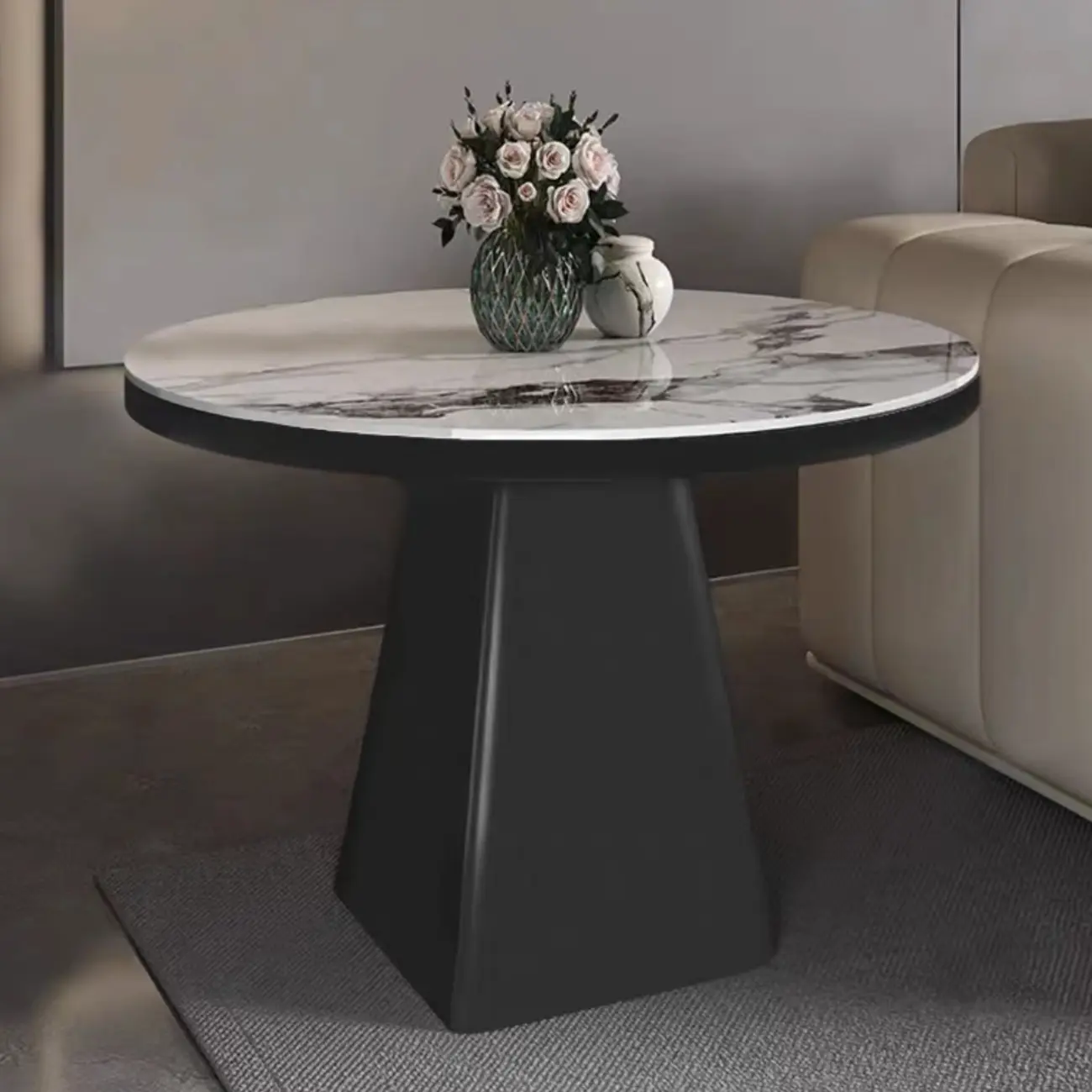 Black Square Sintered Stone Top End Table for Living Room Image - 4 | homeyfad