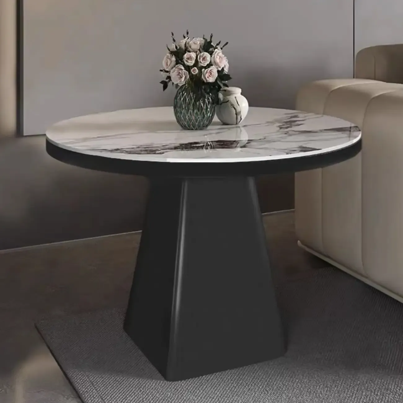 Black Square Sintered Stone Top End Table for Living Room Image - 4