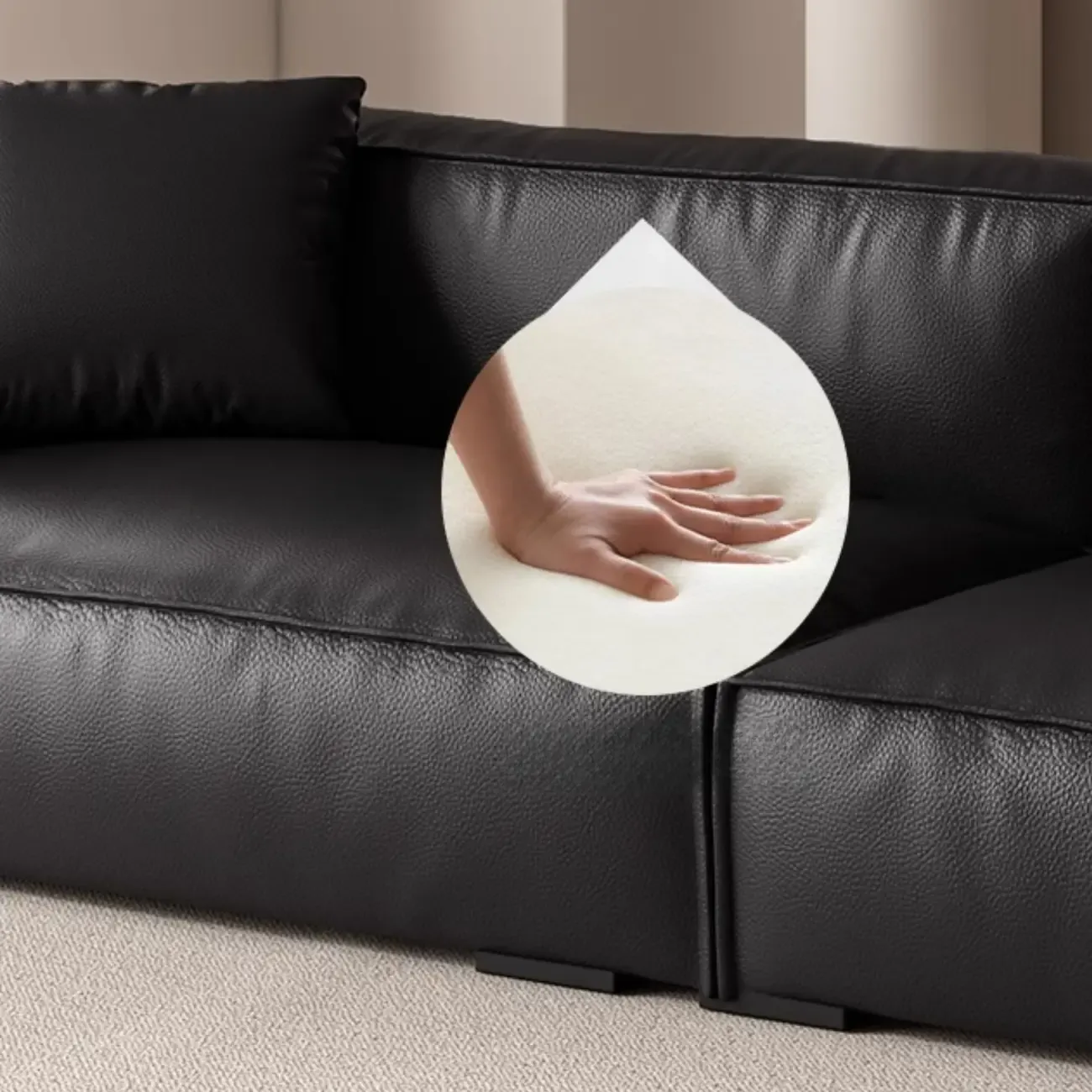 Modern Black Leather Loveseat Sofa with Pillows Image - 9