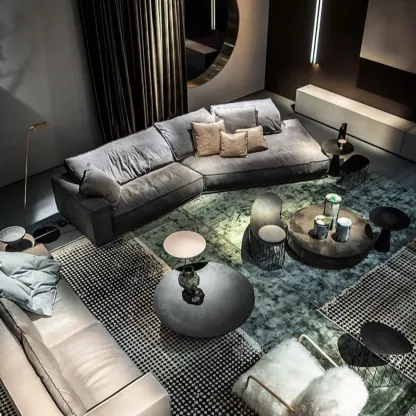Modern Grey Nappa Sectional Sofa with Pillows for Living Room Image - 2