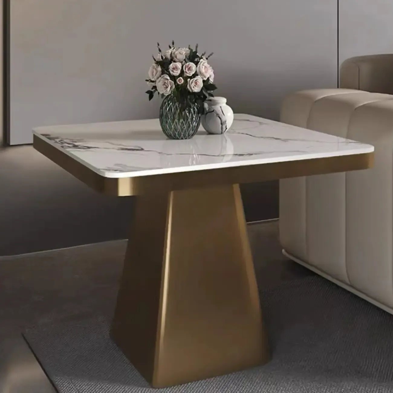 Black Square Sintered Stone Top End Table for Living Room Image - 6