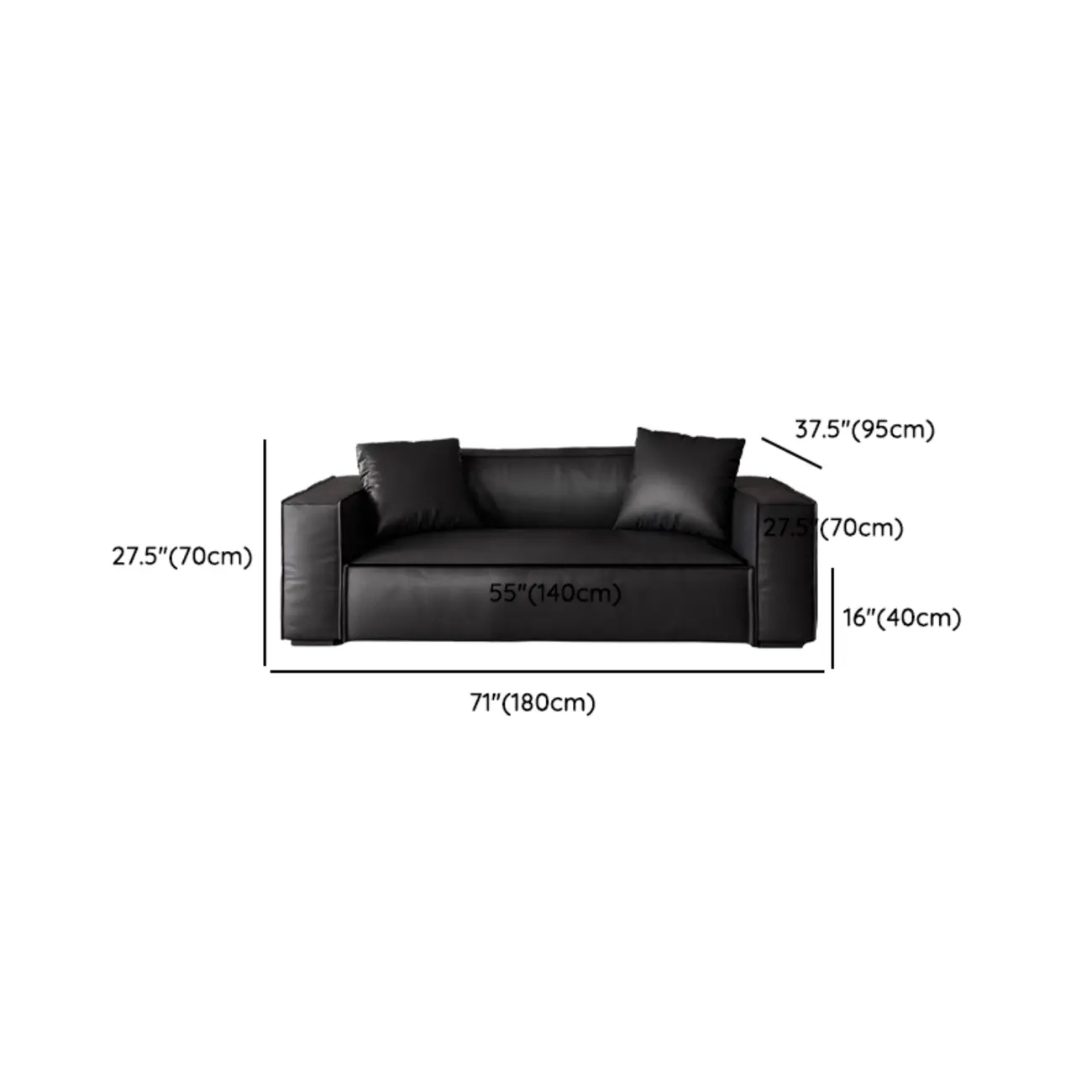 Modern Black Leather Loveseat Sofa with Pillows #size
