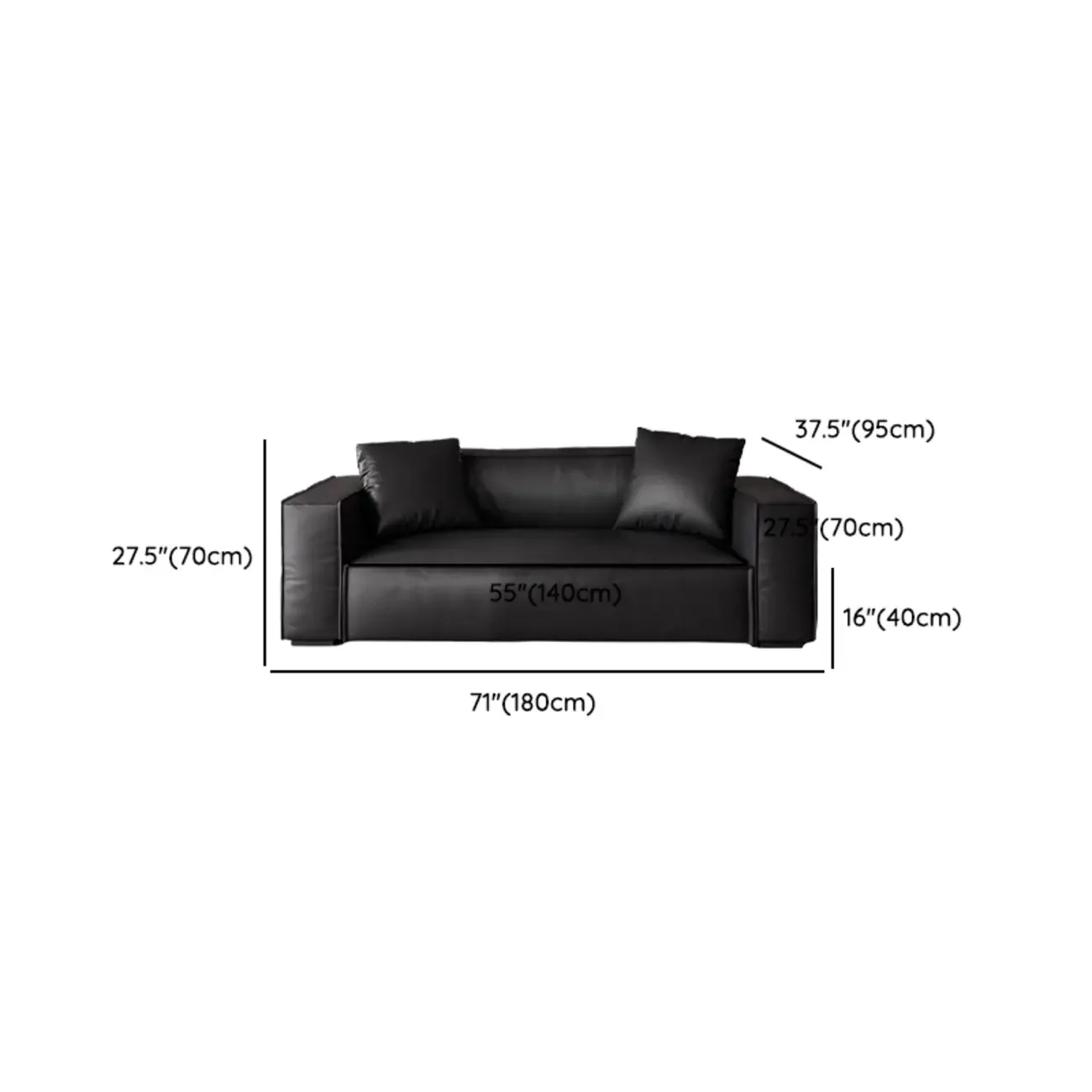 Modern Black Leather Loveseat Sofa with Pillows #size