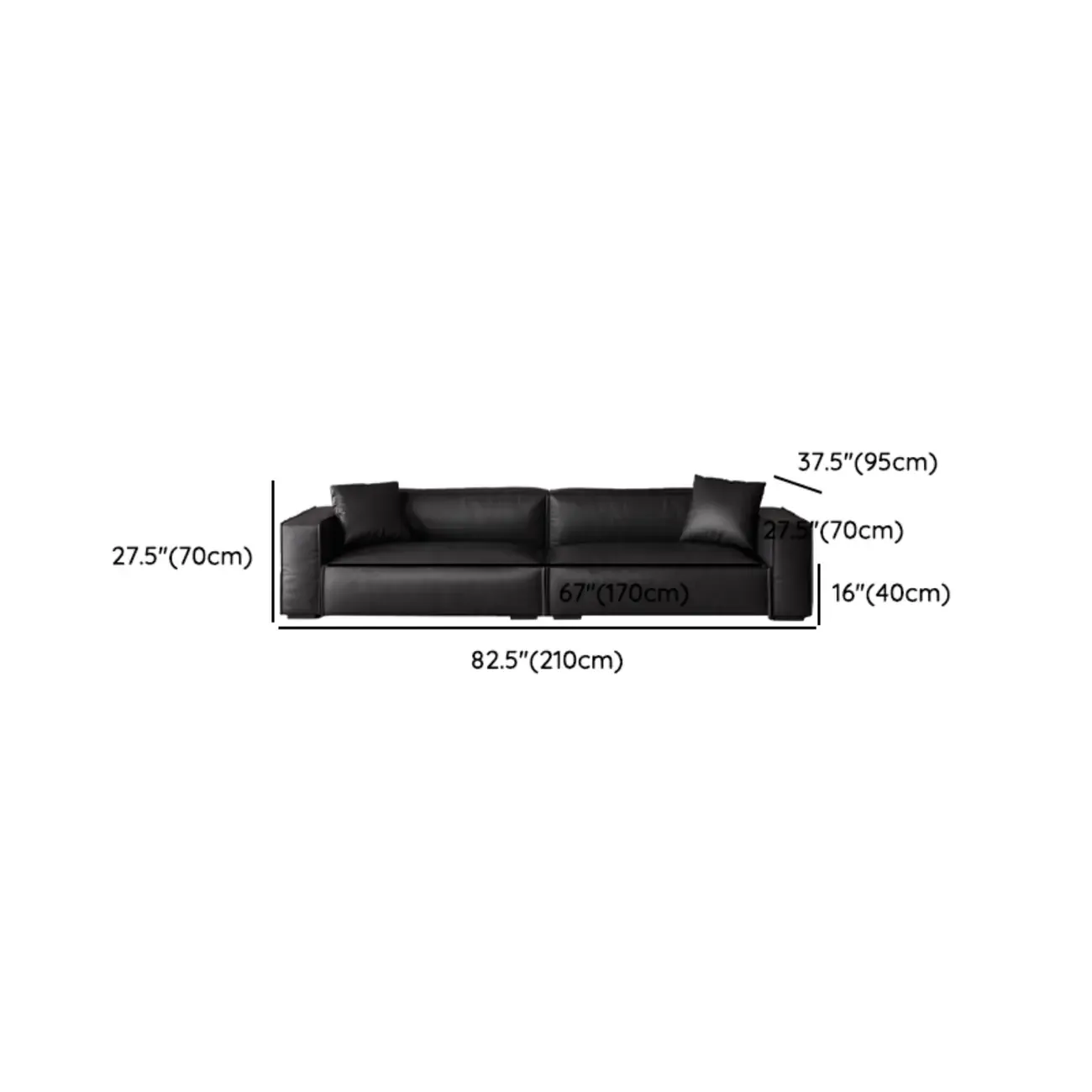 Modern Black Leather Loveseat Sofa with Pillows Image - 12