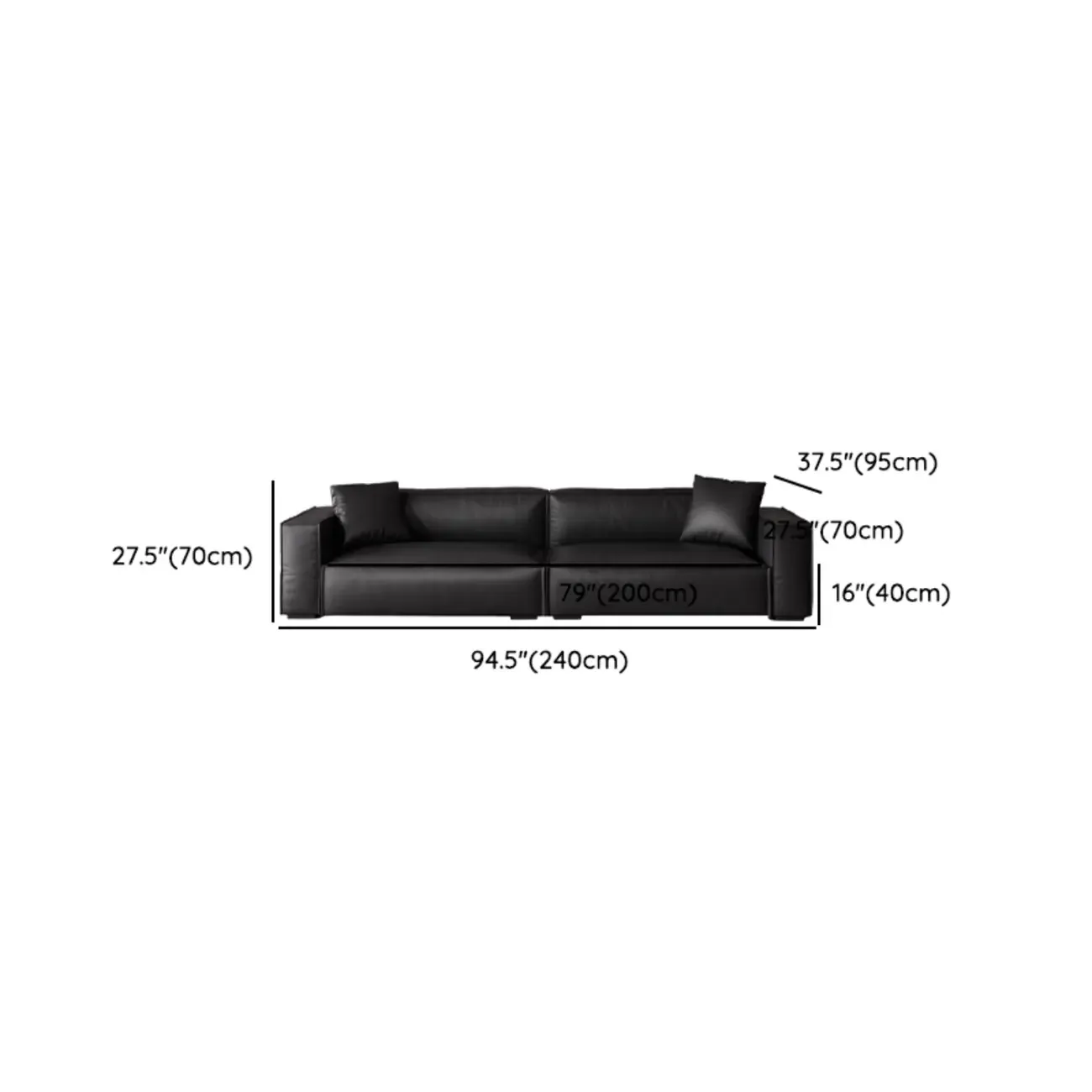 Modern Black Leather Loveseat Sofa with Pillows Image - 13
