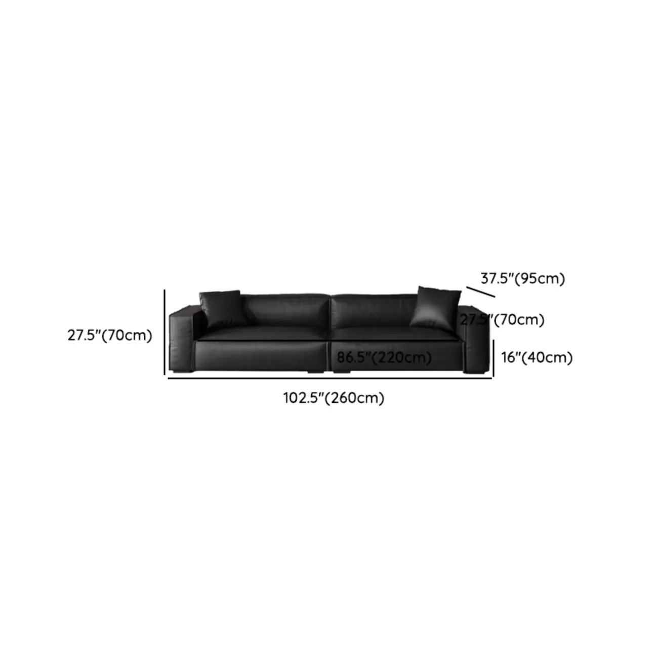 Modern Black Leather Loveseat Sofa with Pillows Image - 14