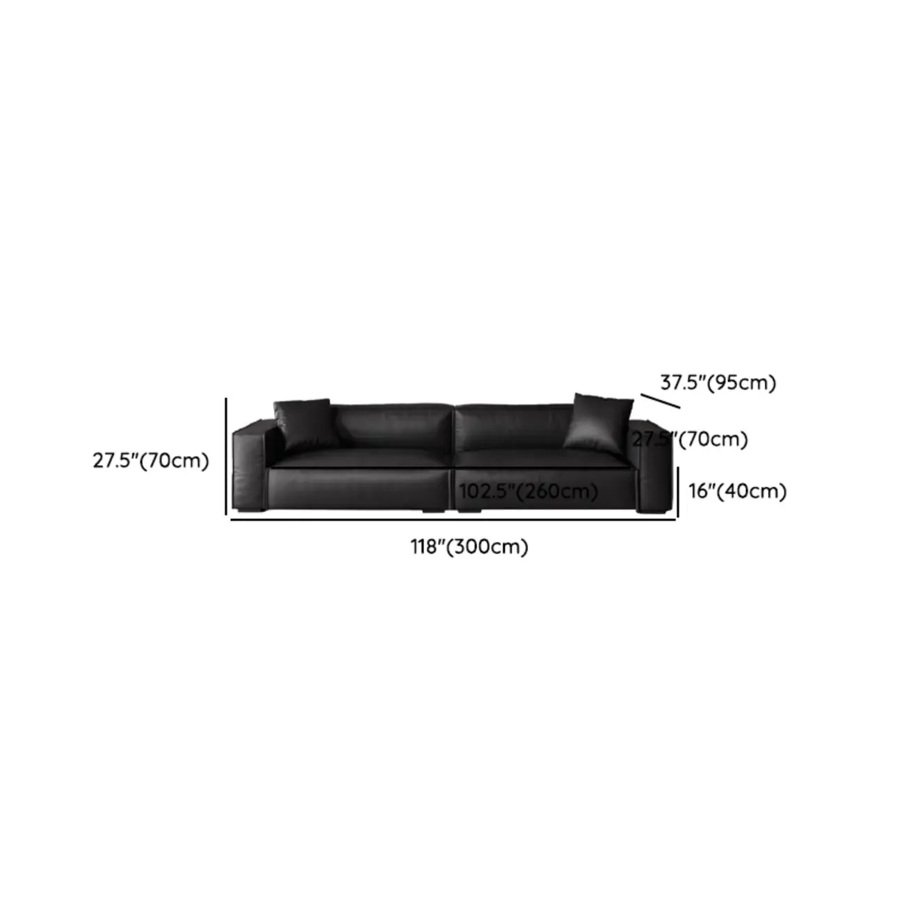 Modern Black Leather Loveseat Sofa with Pillows Image - 16