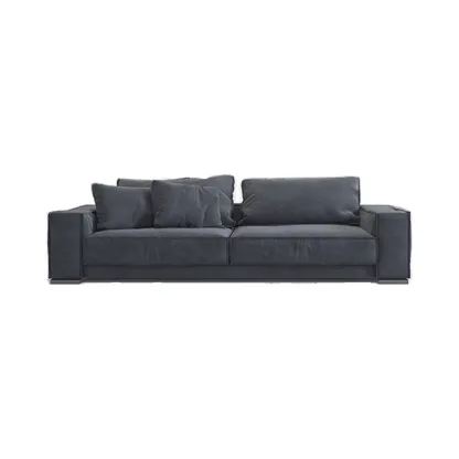 Modern Grey Nappa Sectional Sofa with Pillows for Living Room Image - 9