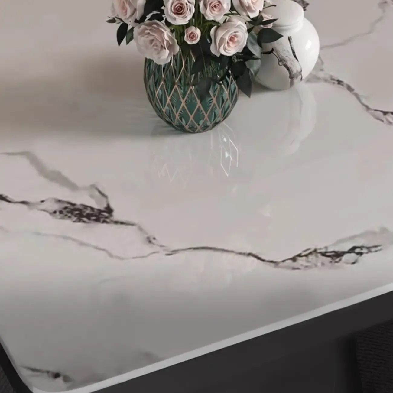 Black Square Sintered Stone Top End Table for Living Room Image - 11