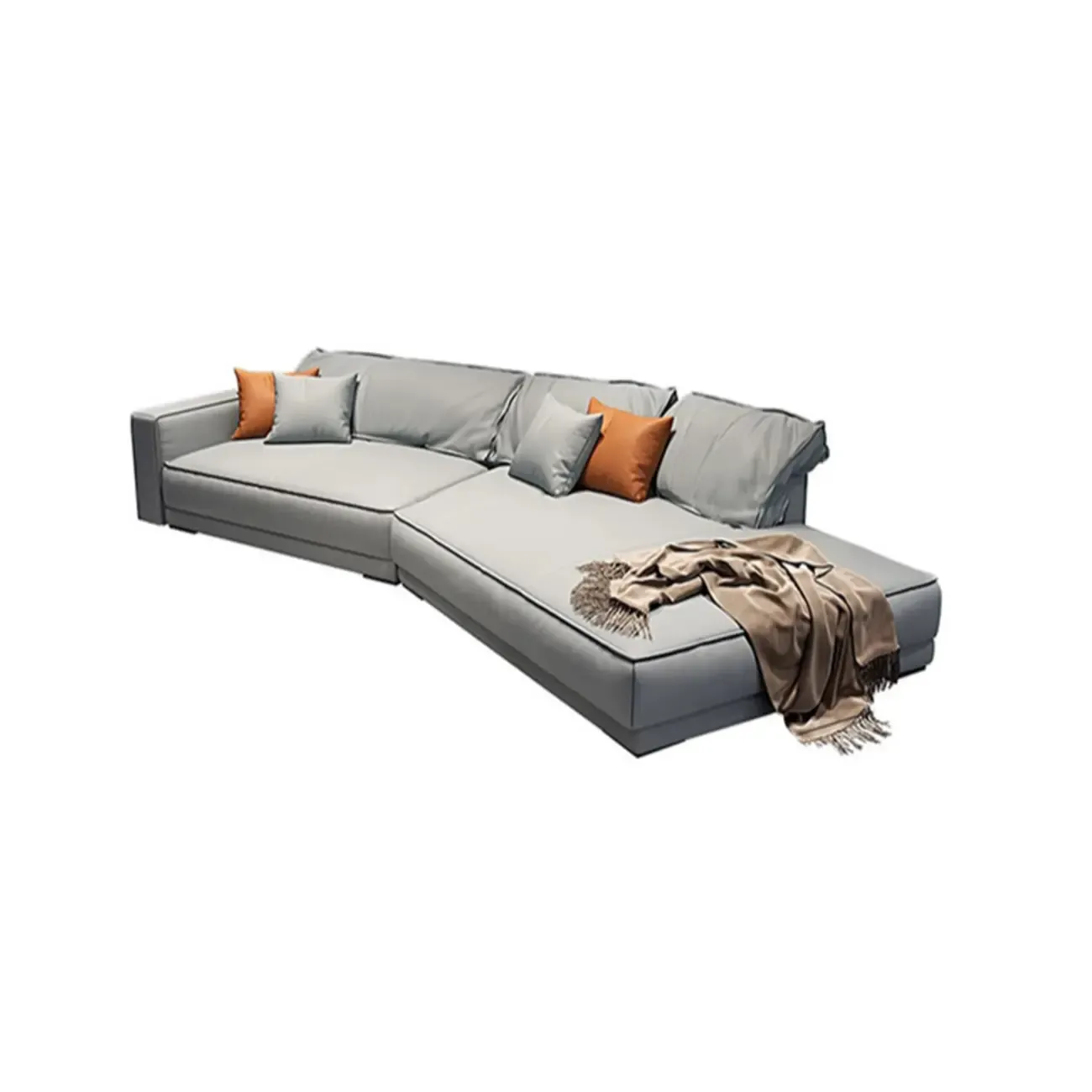Modern Grey Nappa Sectional Sofa with Pillows for Living Room Image - 11