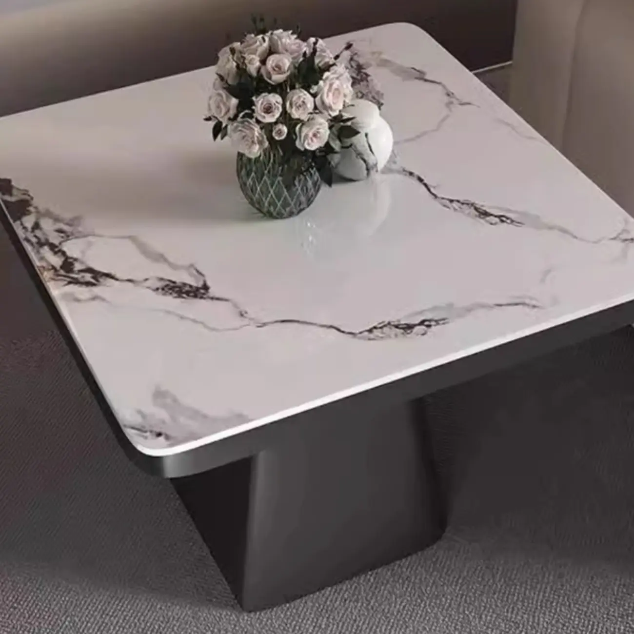 Black Square Sintered Stone Top End Table for Living Room Image - 12 | homeyfad