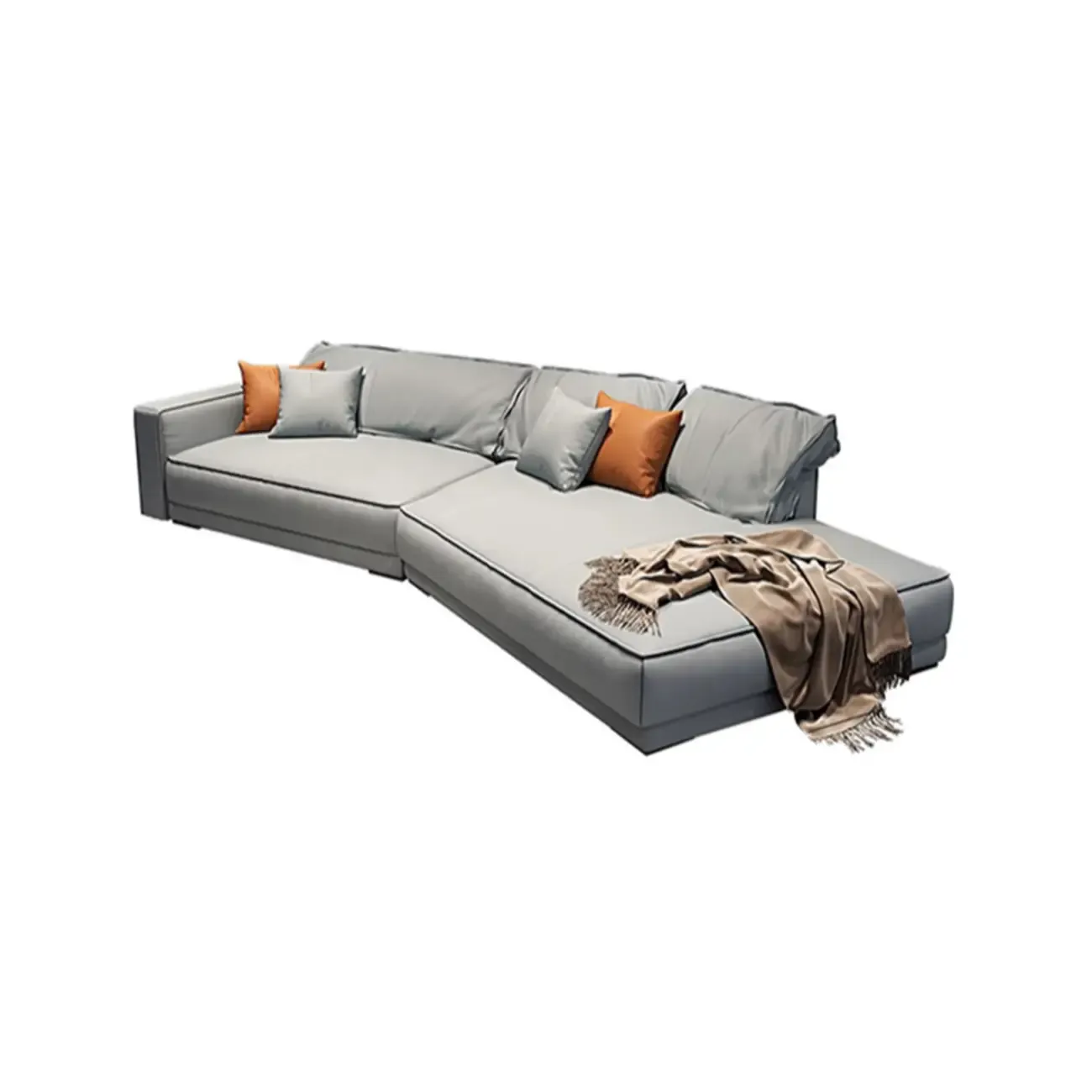 Modern Grey Nappa Sectional Sofa with Pillows for Living Room Image - 16