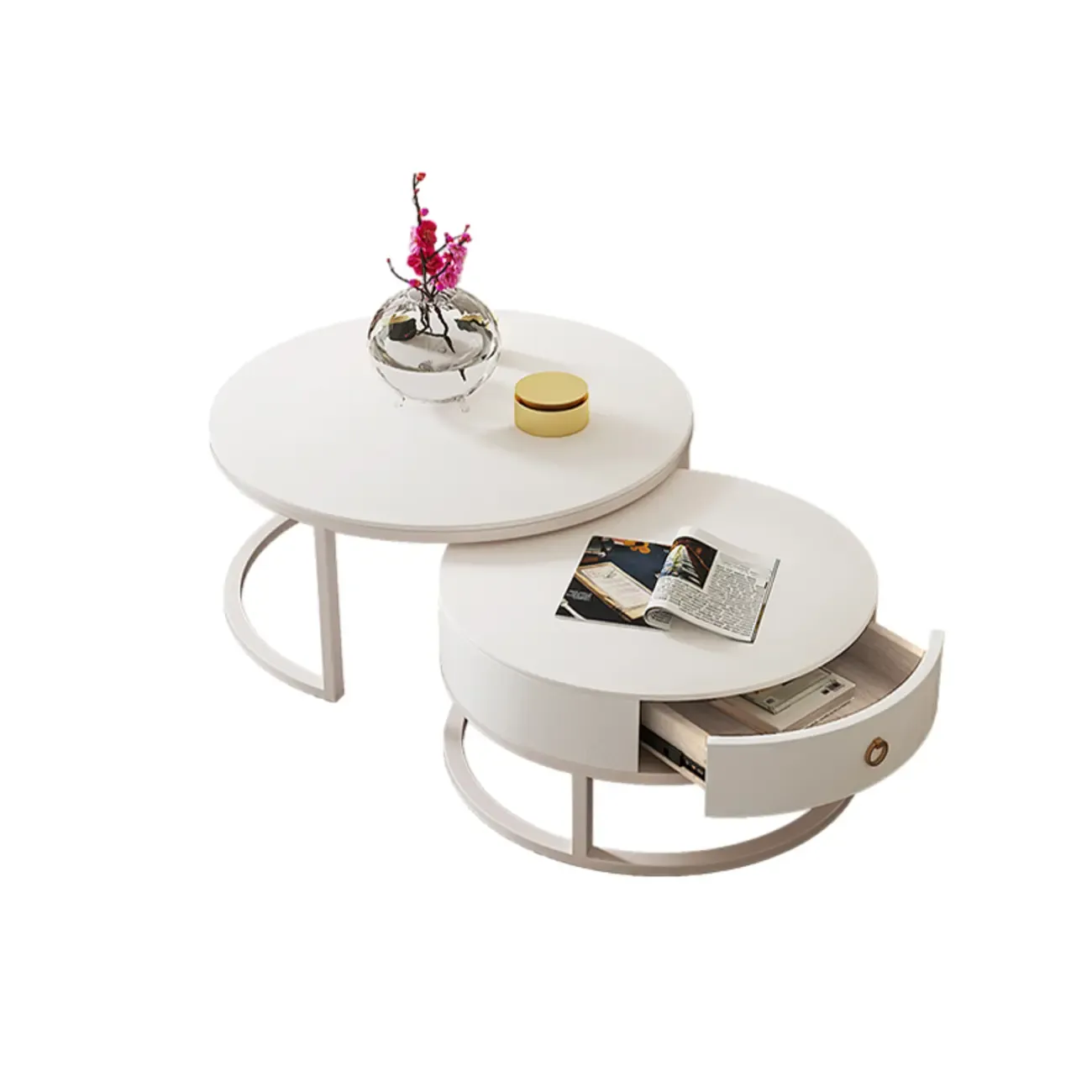 Elegant Marble White Round Coffee Table with Storage Image - 9